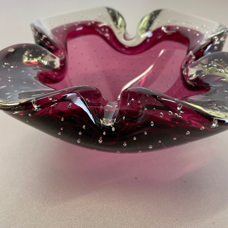 Vintage pink Murano bubble glass ashtray, Italy 1970s