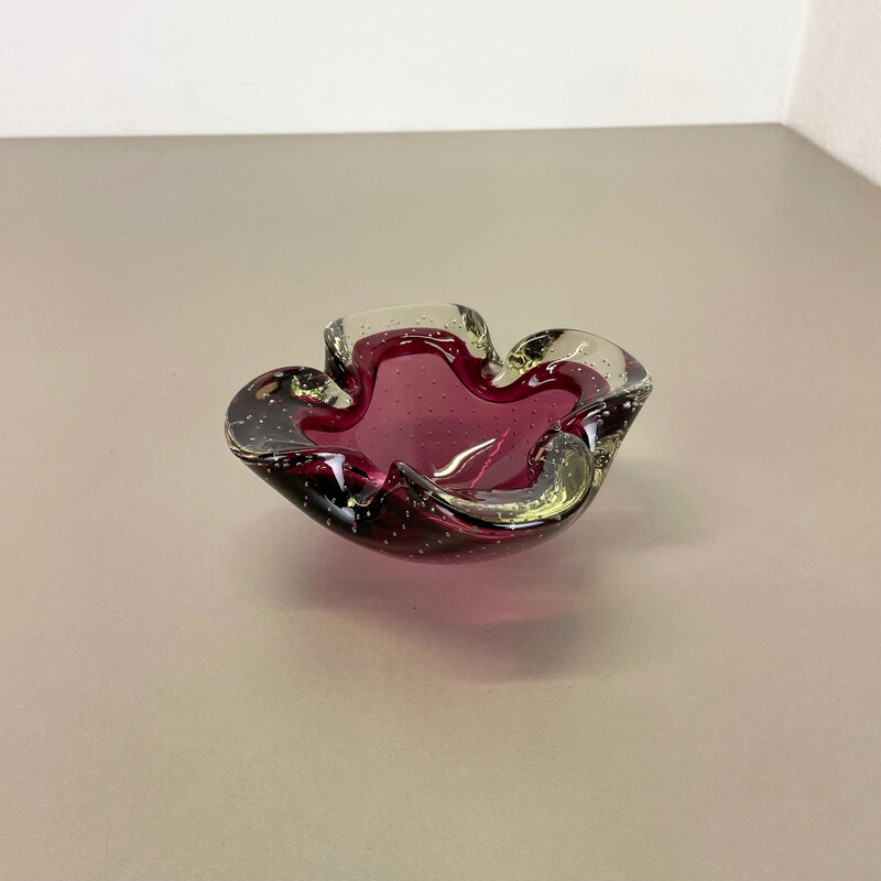 Vintage pink Murano bubble glass ashtray, Italy 1970s