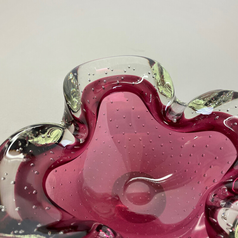 Cenicero vintage de cristal burbuja rosa de Murano, Italia años 70