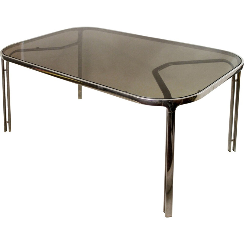 Table à repas en chrome et en verre de Renato Zevi - 1970