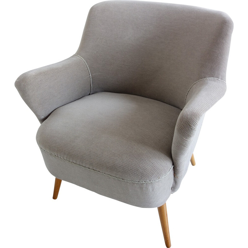 Grey armchair in velvet and wood - 1950s