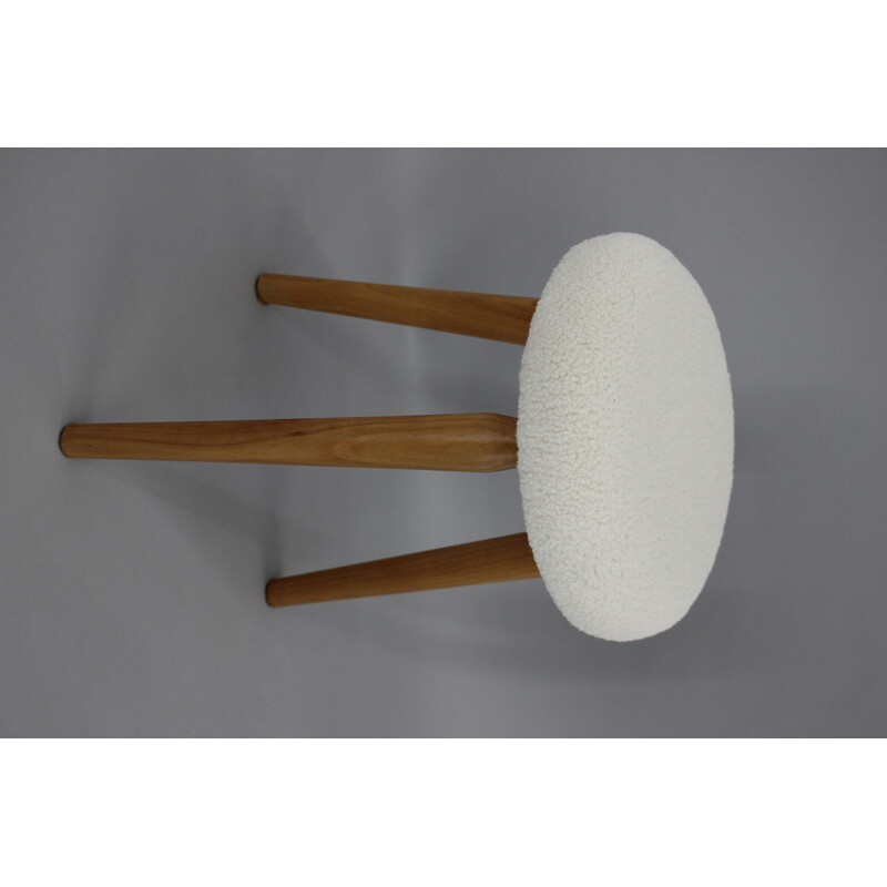 Vintage stool in sheep skin fabric and beechwood, 1960s