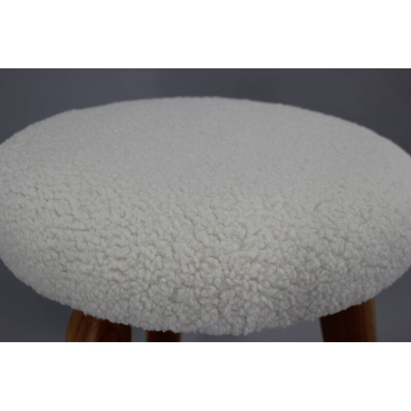 Vintage stool in sheep skin fabric and beechwood, 1960s