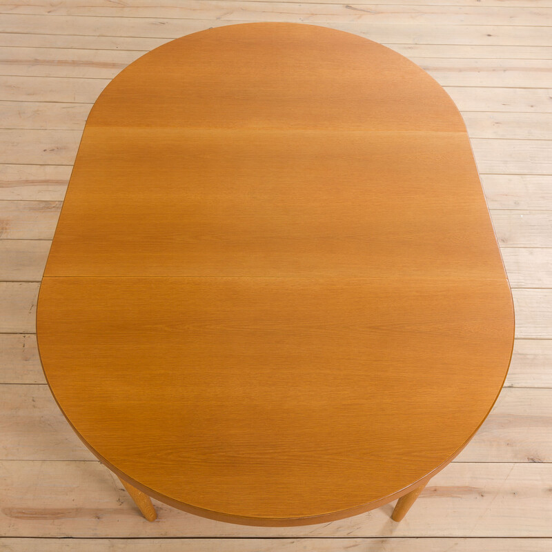 Mesa de comedor redonda de madera de roble con extensión, Dinamarca años 60