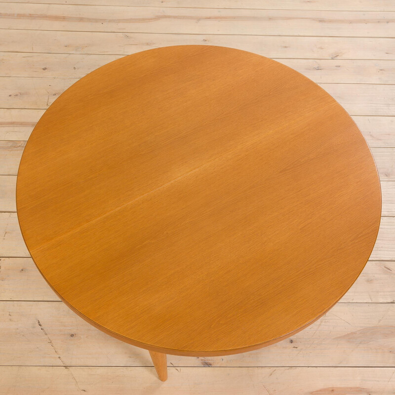 Table ronde vintage en chêne avec rallonge, Danemark 1960