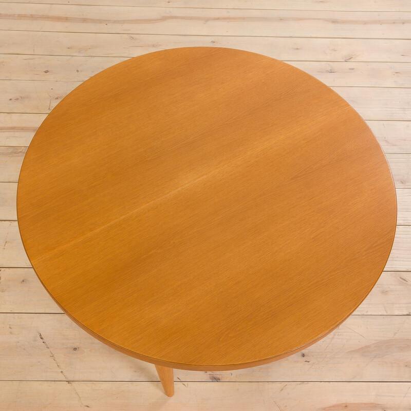 Vintage round oakwood dining table with extension, Denmark 1960s