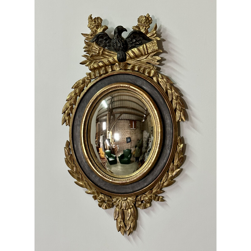 Vintage carved wood oval mirror with witch's eye, 1940s
