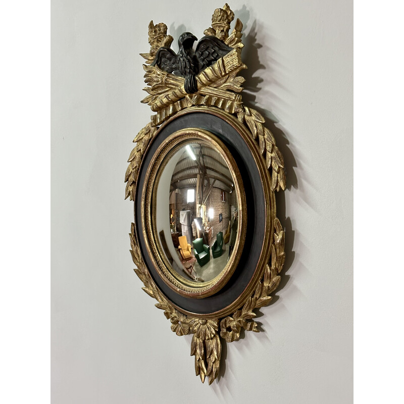 Vintage carved wood oval mirror with witch's eye, 1940s