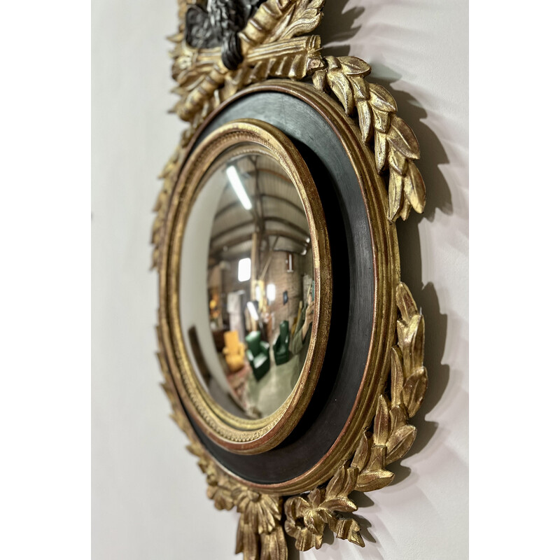 Specchio ovale vintage in legno intagliato con occhio di strega, 1940