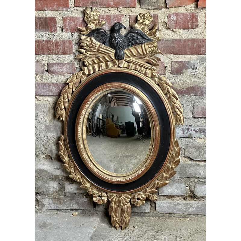 Miroir ovale vintage en bois sculpté avec oeil de sorcière, 1940