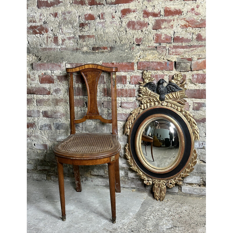 Vintage carved wood oval mirror with witch's eye, 1940s