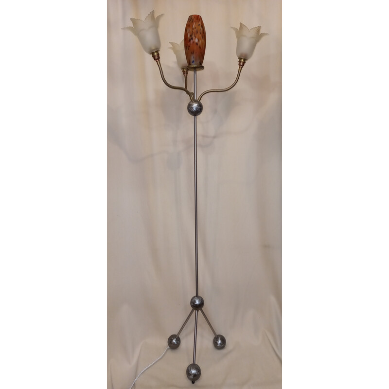 Vintage Tulipialine Tp 3.1t floor lamp in stainless steel, metal and glass