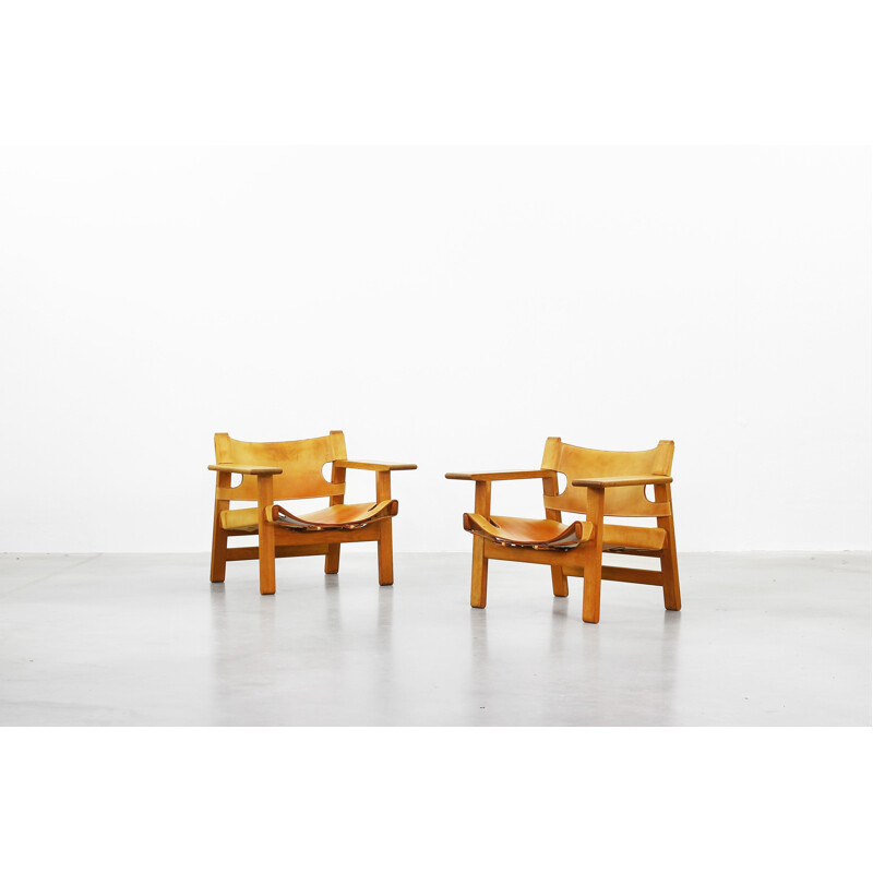 Pair of Danish Spanish Lounge Chairs by Børge Mogensen for Fredericia - 1950s