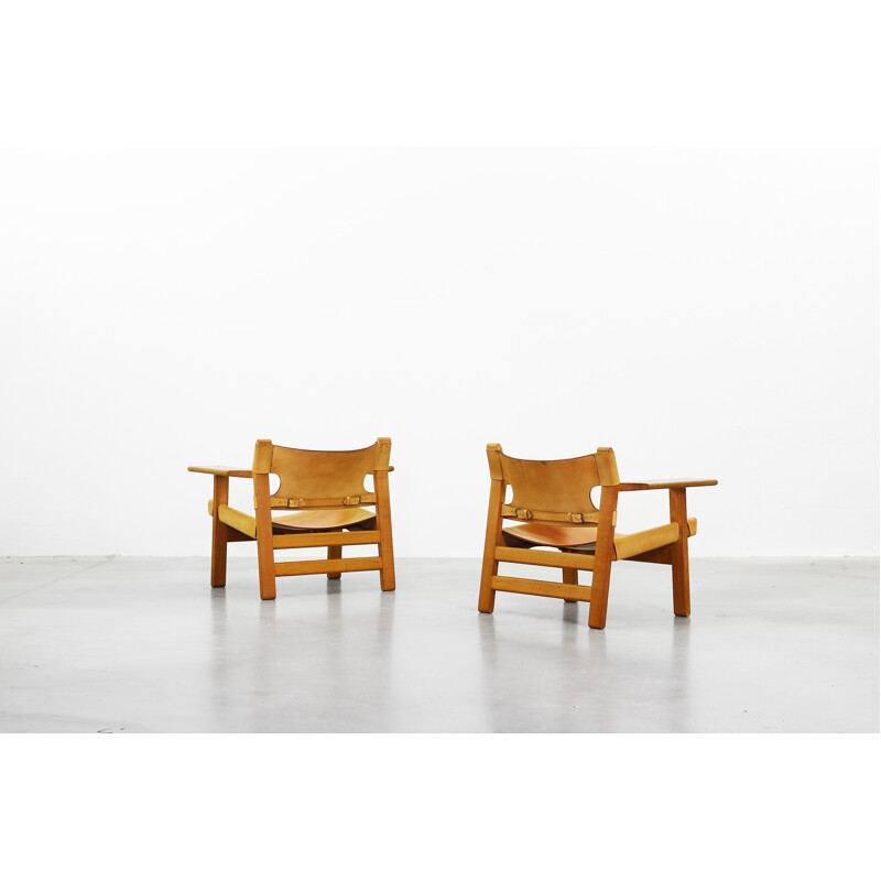 Pair of Danish Spanish Lounge Chairs by Børge Mogensen for Fredericia - 1950s
