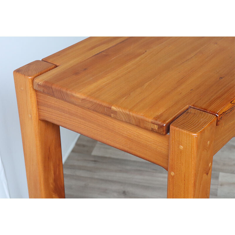 Vintage solid elm and leather desk, 1970s