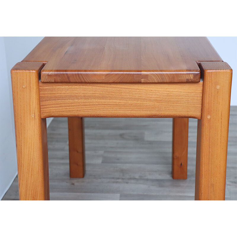 Vintage solid elm and leather desk, 1970s