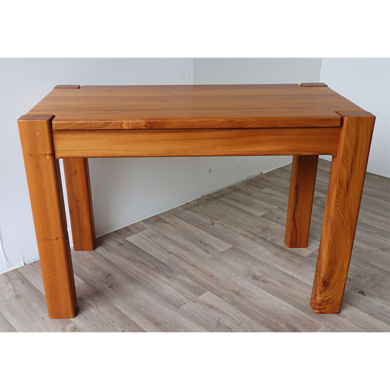 Vintage solid elm and leather desk, 1970s