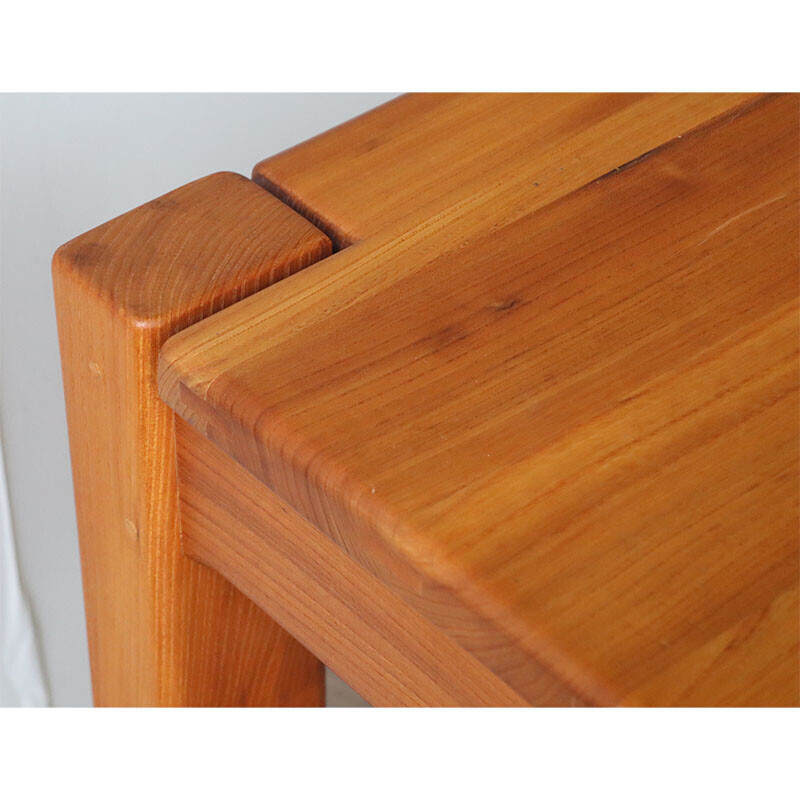 Vintage solid elm and leather desk, 1970s