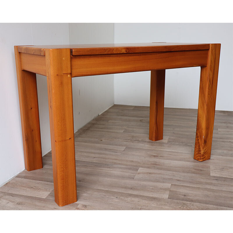 Vintage solid elm and leather desk, 1970s