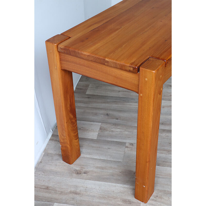 Vintage solid elm and leather desk, 1970s