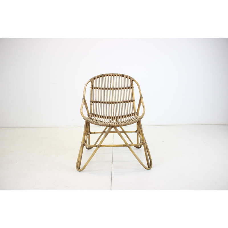 Vintage Alan Fuchs rattan lounge chair by Uluv, Czechoslovakia 1960s