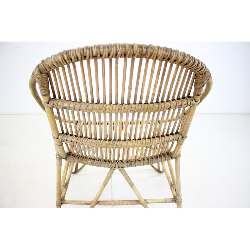 Vintage Alan Fuchs rattan lounge chair by Uluv, Czechoslovakia 1960s