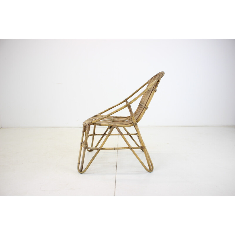 Vintage Alan Fuchs rattan lounge chair by Uluv, Czechoslovakia 1960s