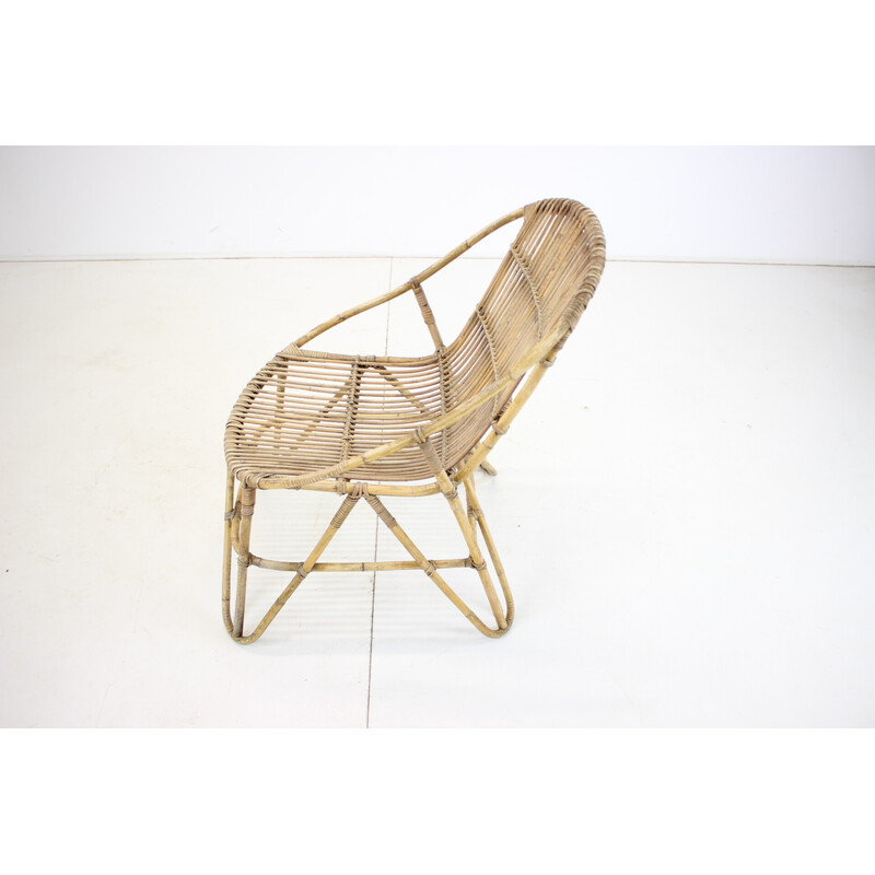 Vintage Alan Fuchs rattan lounge chair by Uluv, Czechoslovakia 1960s