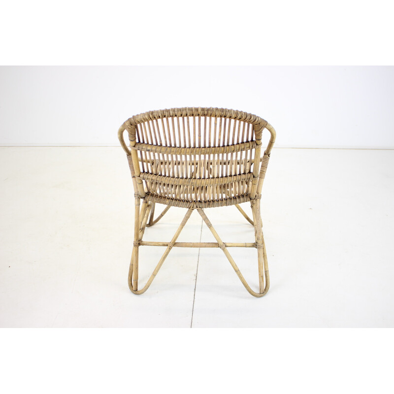 Vintage Alan Fuchs rattan lounge chair by Uluv, Czechoslovakia 1960s