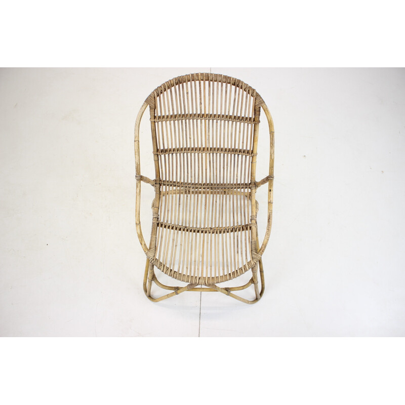 Vintage Alan Fuchs rattan lounge chair by Uluv, Czechoslovakia 1960s