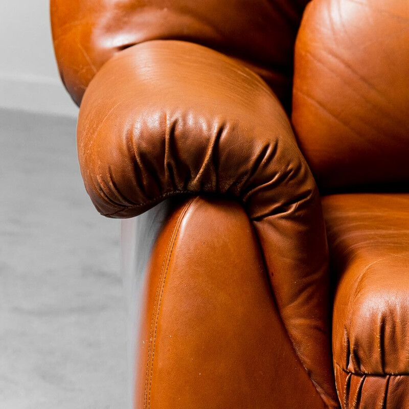 Pair of vintage brown leather armchairs, 1970s