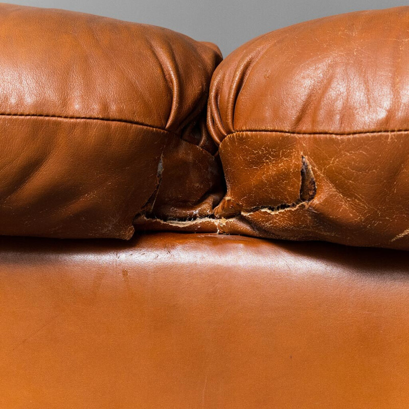 Pair of vintage brown leather armchairs, 1970s