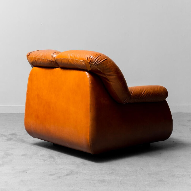 Pair of vintage brown leather armchairs, 1970s