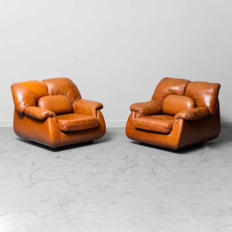 Paar Vintage-Sessel aus braunem Leder, 1970