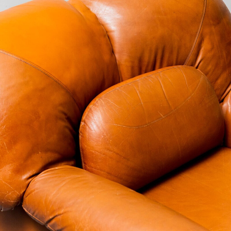 Pair of vintage brown leather armchairs, 1970s