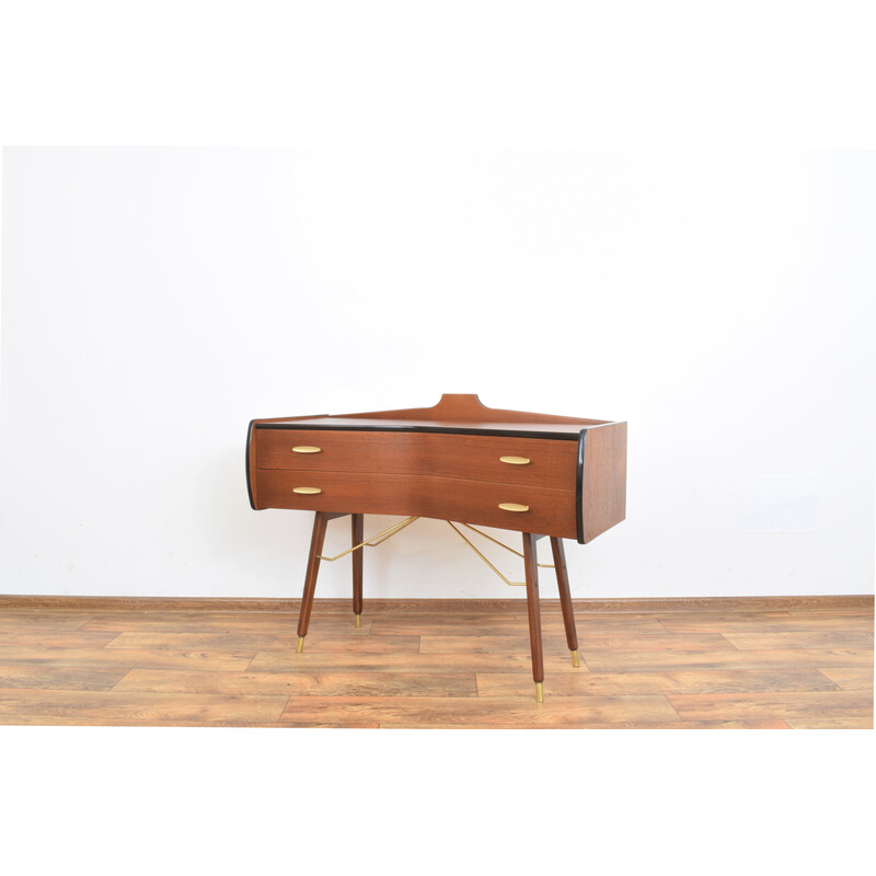 Commode vintage en teck et laiton, Norvège 1960