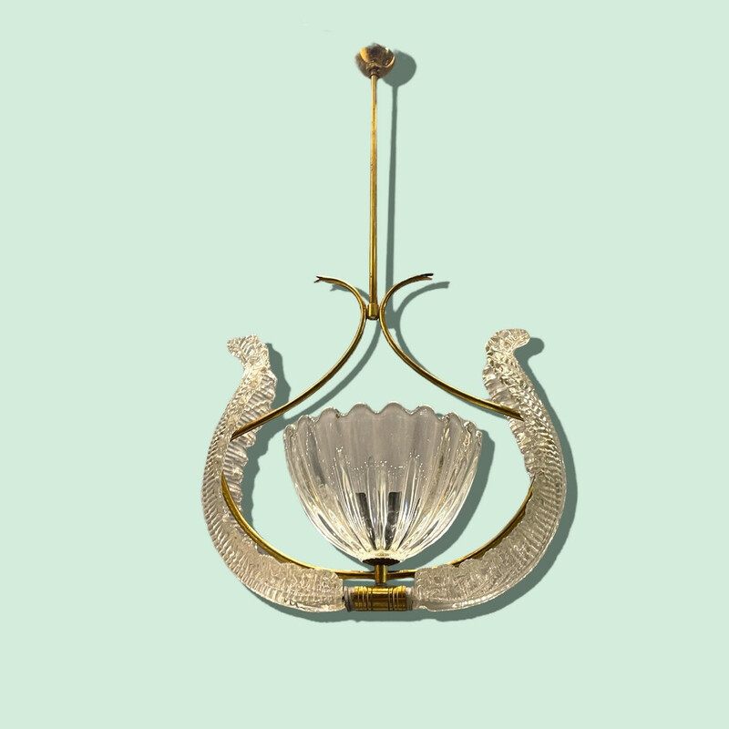 Lampada a sospensione in vetro di Murano vintage di Ercole Barovier, anni '40