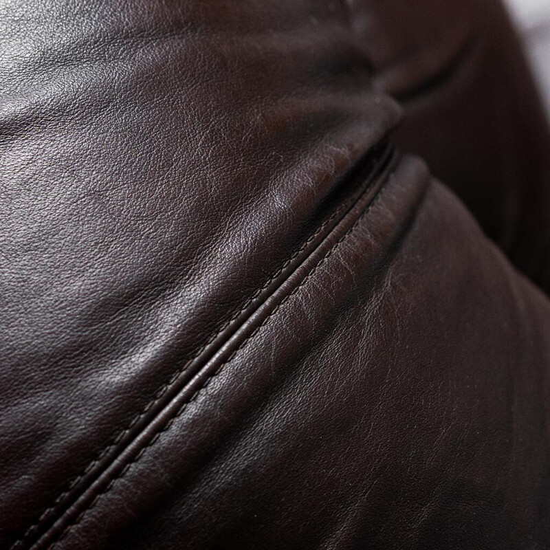 Pair of vintage Panarea brown leather armchairs by Lev and Lev, 1970s