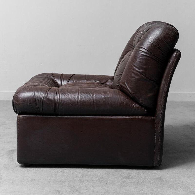 Paire de fauteuils vintage Panarea en cuir brun par Lev et Lev, 1970