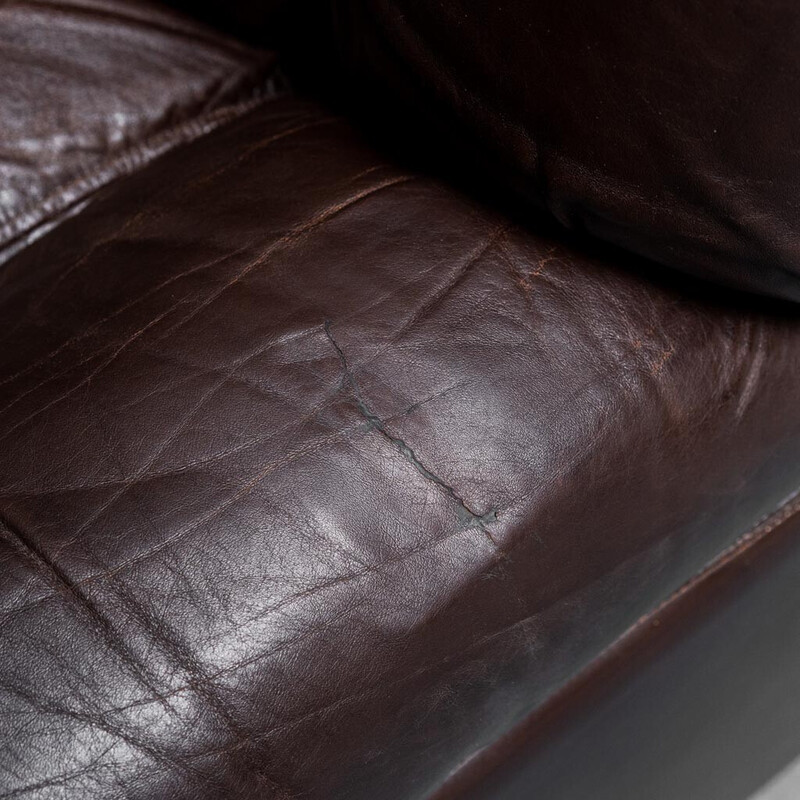 Pair of vintage Panarea brown leather armchairs by Lev and Lev, 1970s