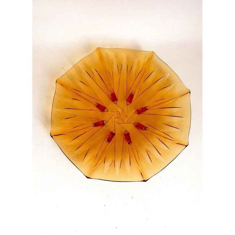 Vintage Art Deco fruitschaal in amber glas
