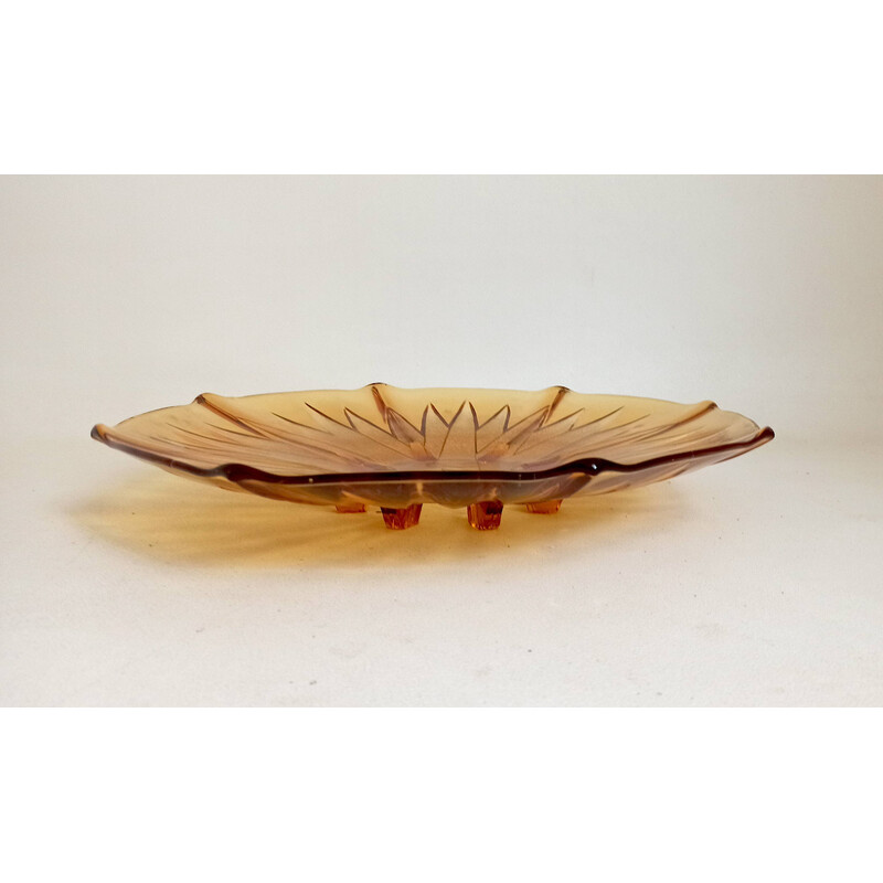 Vintage Art Deco fruitschaal in amber glas