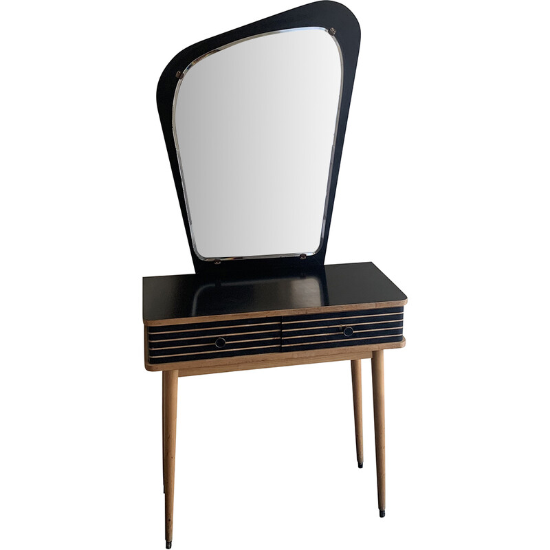 Vintage beechwood dressing table with mirror, 1960s