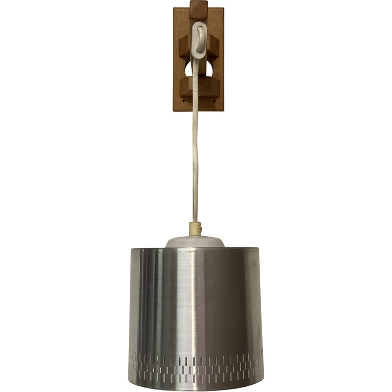 Vintage modular wall lamp in oakwood and aluminum, 1950s