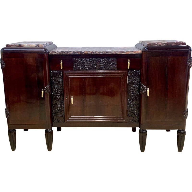 Vintage Art Deco sideboard in mahogany, marble and bronze, 1930s