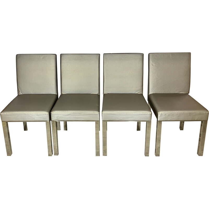 Lot de 4 chaises vintage en acier chromé et skai, 1960