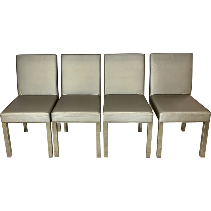 Set of 4 vintage chrome steel and skai chairs, 1960