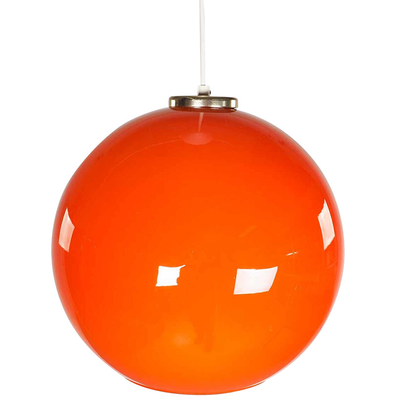 Lámpara colgante vintage de vidrio naranja, años 60