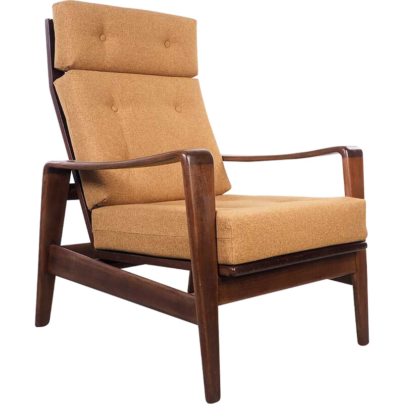 Vintage teak and fabric armchair, 1950s