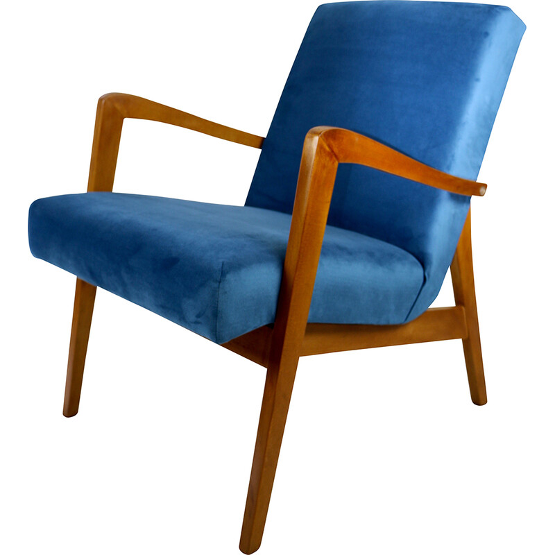 Vintage Poolse fauteuil in oceaanblauw, 1970